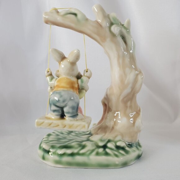 Tales of Bunny Hollow Ceramic Young Bunnies Tree Swing VTG 1993 Albert E Price - Picture 4 of 14